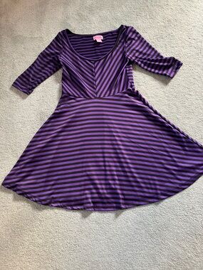 She's Cool Purple & Black Striped Scoop-Neck Fit-and-Flare Midi Dress